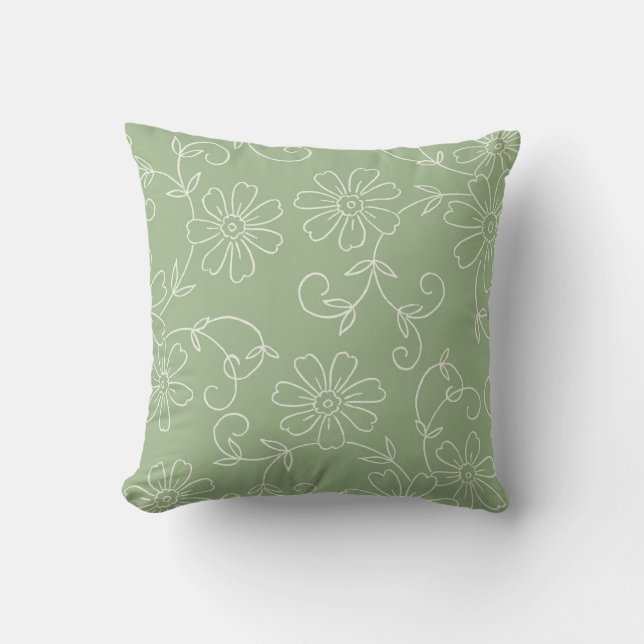 Sage en Cream Floral Decorative Pillow Kussen (Voorkant)
