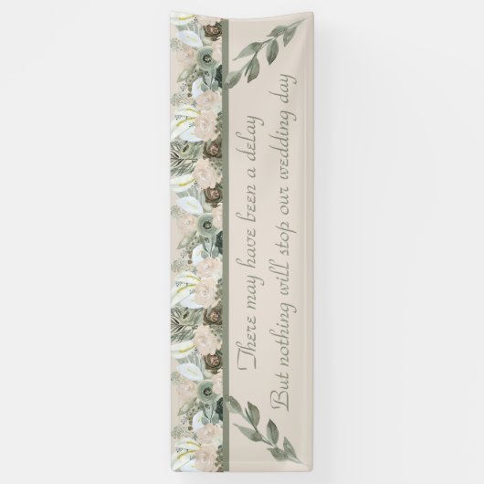 Sage- en Cream-Rozen Vertraagde bruiloft Spandoek (Verticaal)