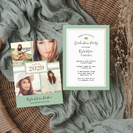 Sage en goud | 4 Foto-Afstuderen-uitnodiging Aankondiging