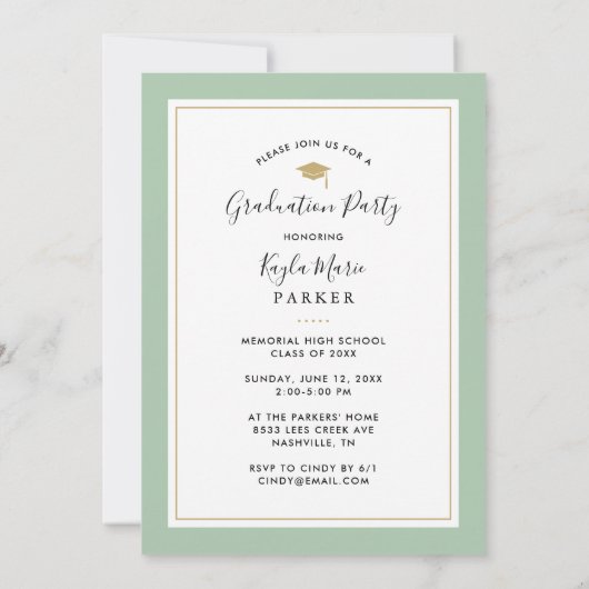 Sage en goud | 4 Foto-Afstuderen-uitnodiging Aankondiging (Achterkant)