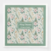 Sage en Gouden Servetten Aangepaste Kerst Monogram (Voorkant)