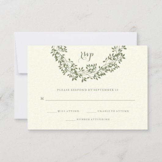 Sage en ivoor rustieke botanische krans RSVP (Voorkant)