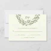 Sage en ivoor rustieke botanische krans RSVP Kaartje (Voorkant)