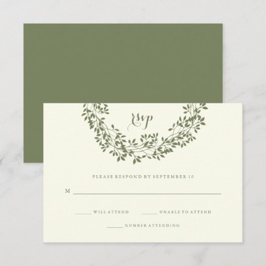 Sage en ivoor rustieke botanische krans RSVP Kaartje (Voorkant / Achterkant)