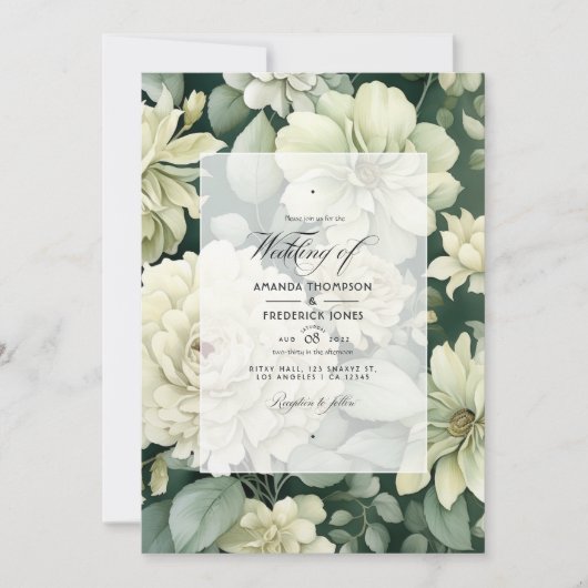 Sage en Ivory Floral Wedding Kaart (Voorkant)