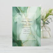 Sage en Ivory Ink Bruiloft Kaart (Staand voorkant)