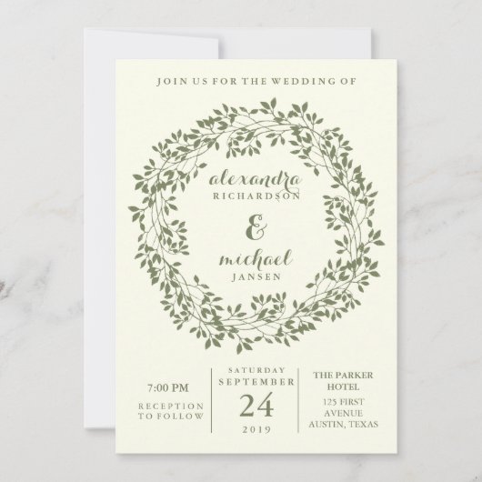 Sage en Ivory Rustic Botanical Wreath Wedding Kaart (Voorkant)