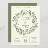 Sage en Ivory Rustic Botanical Wreath Wedding Kaart (Voorkant / Achterkant)