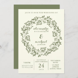 Sage en Ivory Rustic Botanical Wreath Wedding Kaart