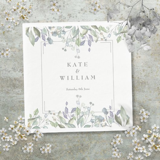 Sage en Lila Floral Geometrische Bruiloft Servet