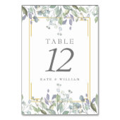 Sage- en Lila Floral Wedding Table Numbers Kaart (Achterkant)