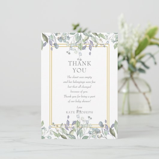Sage en Lila Pasture Baby shower Dank u Gedicht Bedankkaart (Staand voorkant)