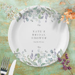 Sage en Lila Vrijgezellenfeest van Floral Papieren Bordje<br><div class="desc">Ontworpen om te coördineren met ons Sage en lila collectie van het vrijgezellenfeest van de weide.  pagina's en lila bladeren lijst uw vrijgezellenfeest in klassieke elegante tekst. Ontworpen door: Thisnotme©</div>