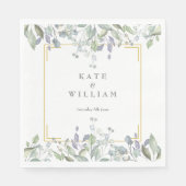 Sage en Lila Waterverf Floral Wedding Servet (Voorkant)
