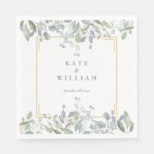 Sage en Lila Waterverf Floral Wedding Servet (Voorkant)