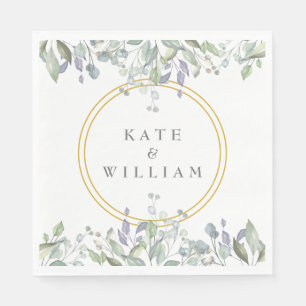 Sage en Lila Waterverf Floral Wedding Servet