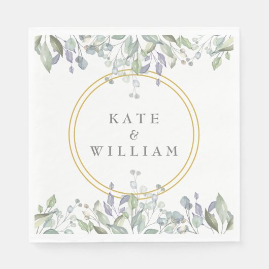Sage en Lila Waterverf Floral Wedding Servet (Voorkant)
