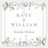 Sage en Lila Waterverf Floral Wedding Vierkante Sticker (Voorkant)