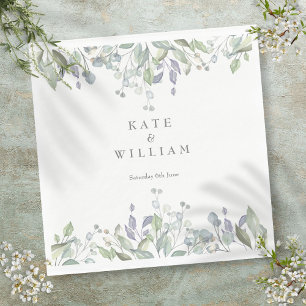 Sage en Lila Waterverf Greenery Floral Wedding Servet