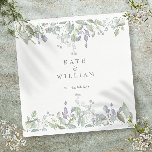 Sage en Lila Waterverf Greenery Floral Wedding Servet