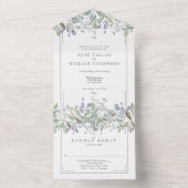 Sage En Lilac Bloemend Monogram Bruiloft All In One Uitnodiging (Binnen)