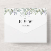 Sage En Lilac Groene Bloemige Trouwdag All In One Uitnodiging (Achterkant)