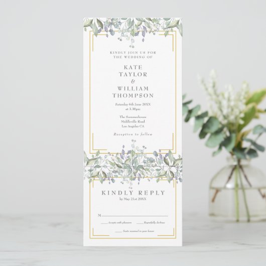 Sage En Lilac Groene Huwelijk All-in-One Kaart (Staand voorkant)