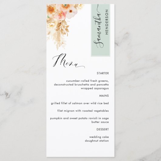 Sage en Perzikblindheid Aangepast met de naam van  Menu (Voorkant)