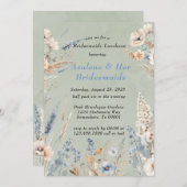 Sage en stoffige blauwe bloemen bruidsmeisjes lunc kaart (Voorkant / Achterkant)