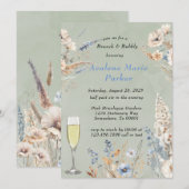 Sage en stoffige blauwe bloemenbrunch & bubbels kaart (Voorkant / Achterkant)