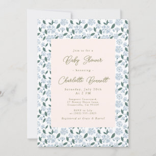 Sage en stoffige Blue Bloom Floral Baby shower Kaart