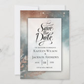 Sage en Terracotta Stardust Skies Bruiloft Save The Date (Voorkant)