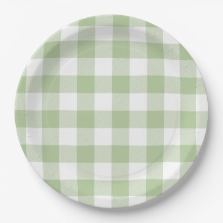 Sage en White Buffalo Plaid Gingham Papieren Bordje