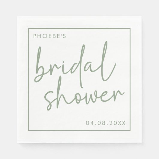 Sage en Wit Minimalistisch Script Vrijgezellenfees Servet (Voorkant)