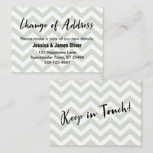 Sage en witte Chevron "adreswijziging" Kaart Visitekaartje (Voorkant / Achterkant)