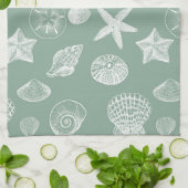 Sage- en witte schalen theedoek (Gevouwen)