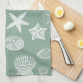 Sage- en witte schalen theedoek (Quarter Fold)