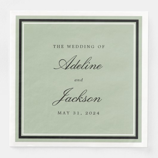 Sage en Zwarte Grens Klassieke Traditionele Huweli Servet (Voorkant)