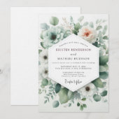 Sage Ethereal Anemone Wedding Kaart (Voorkant / Achterkant)