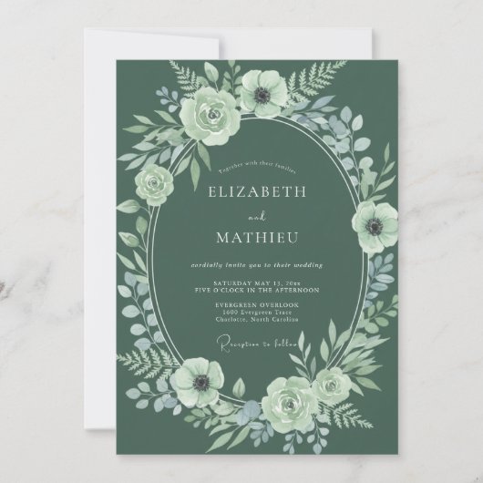 Sage Ethereal Bloemrijke Bruiloft Kaart (Voorkant)