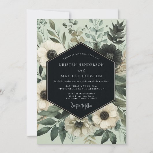 Sage Ethereal Botanical Wedding Kaart (Voorkant)