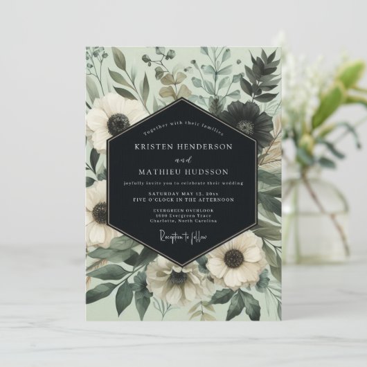 Sage Ethereal Botanical Wedding Kaart (Staand voorkant)