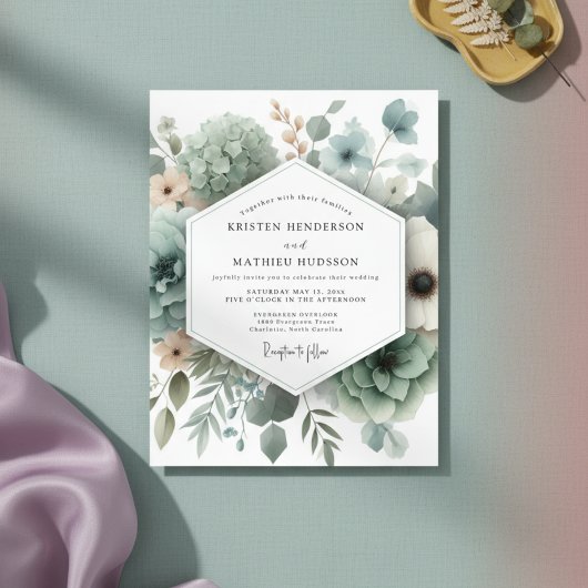 Sage Ethereal Floral Wedding Kaart