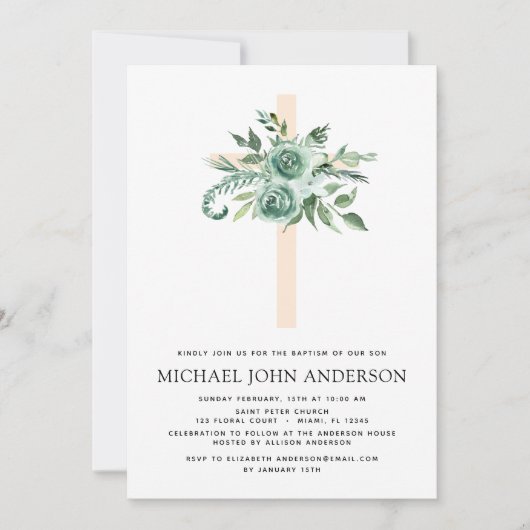 Sage Eucalyptus Baptism Greenery Cross Kaart (Voorkant)