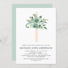 Sage Eucalyptus Baptism Greenery Cross Kaart