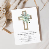 Sage Eucalyptus Baptism Greenery Gold Cross Kaart
