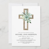 Sage Eucalyptus Baptism Greenery Gold Cross Kaart (Voorkant)