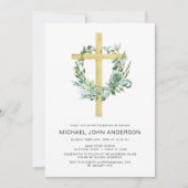 Sage Eucalyptus Baptism Greenery Gold Cross Kaart (Voorkant)