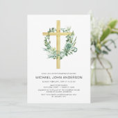 Sage Eucalyptus Baptism Greenery Gold Cross Kaart (Staand voorkant)