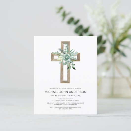 Sage Eucalyptus Baptisme Uitnodiging voor groen (Staand voorkant)